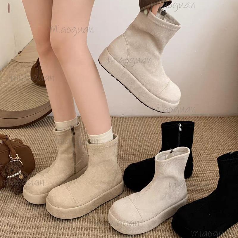 Fashion Platform Thick Bottom Women Ankle Boots Autumn Winter Women's Shoes Female Round Toe Height Increase Short Booties Botas Mujer