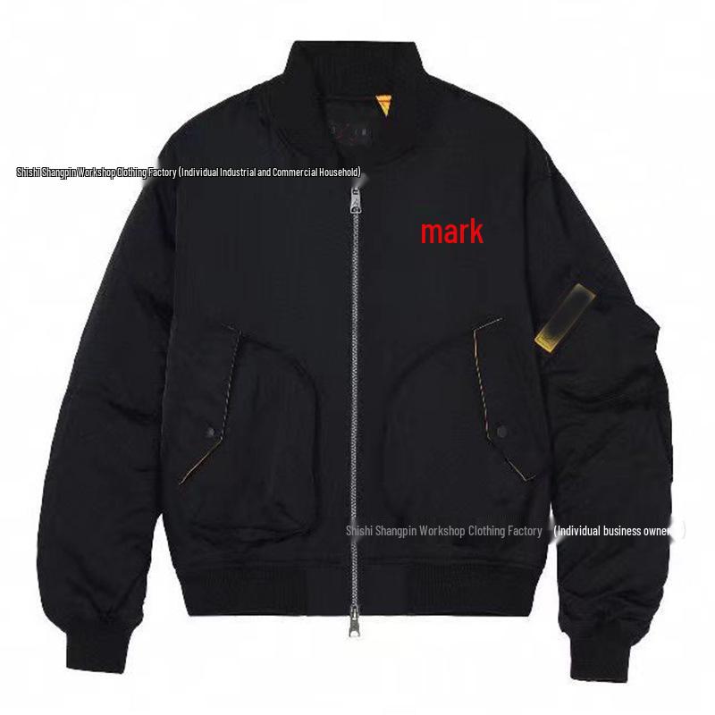 Wiatroodporna zimowa kurtka lotnicza z haftem: Unisex ciepły luźny uniform baseballowy ze stójką.