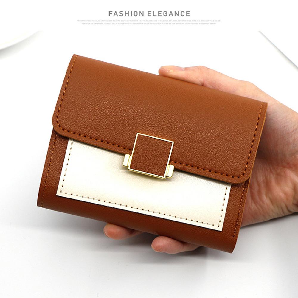 Fashion Women Wallet Luxury PU Leather Patchwork Short Purse Slim Trifold Card Holder Female Small Square Buckle Clutch Coin Bag