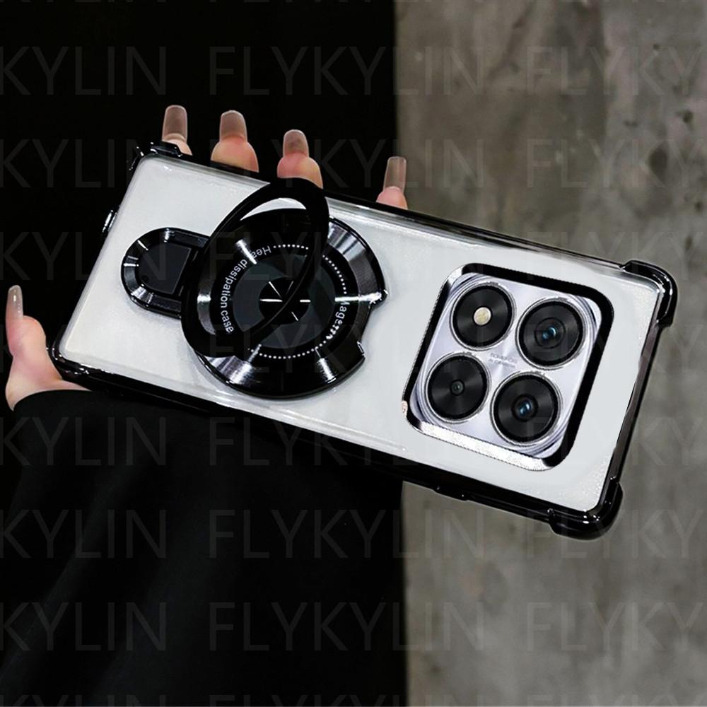 Phone Case For Xiaomi Redmi Note 14 Pro 13 14 Pro Plus 14S 4G 5G Magnetic Holder Stand Plating Silicone Clear Shockproof Cover