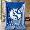Schalke 04 FC Custom Name Text Flannel Blanket Soccer Logo Personalized Fleece Throw Blanket Special Gift For Sofa Bedroom Home