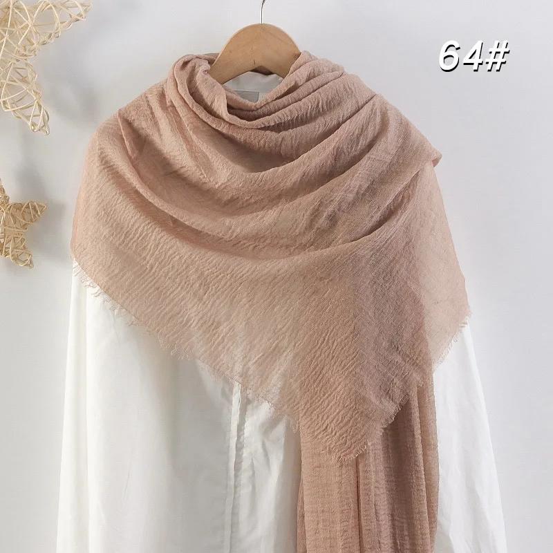 Eșarfă Moale din Bumbac și In 90x180cm Femei Musulmane Eșarfă Hijab Șifonată Culoare Solidă Șaluri Islamice de Cap Înfășurări Eșarfă de Cap Femei