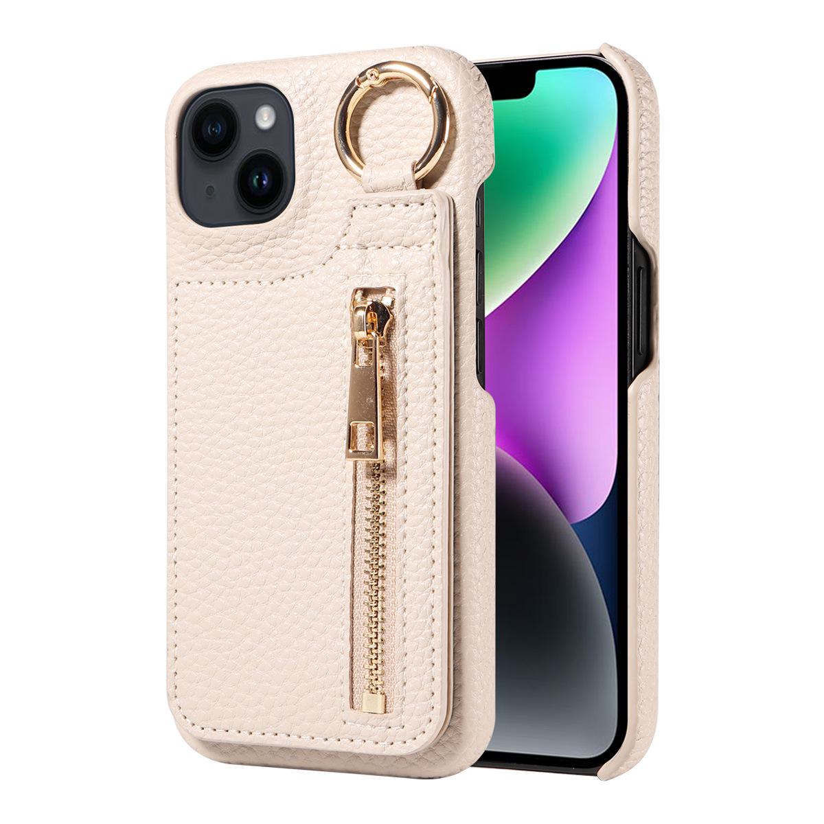 

Кожаный чехол Apple 13 с застежкой-молнией и отделением для карт для iPhone 14 iPhone 16 слоновая кость