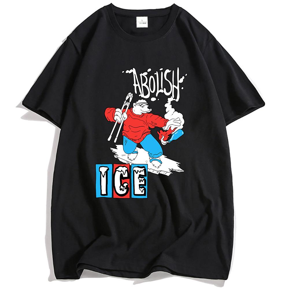 America Abolish Ice Bear Printing T-shirt Cotton Short Sleeve Casual Unisex Tees Crew Neck Graphic Print T Shirts