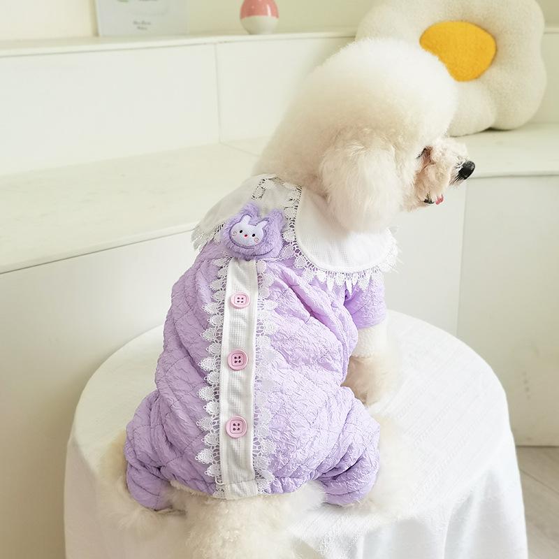 Geantă de doamnă din bumbac matlasat cu rever mare, haină din bumbac, drăguț super drăguț, haine pentru animale de companie, haine pentru câini