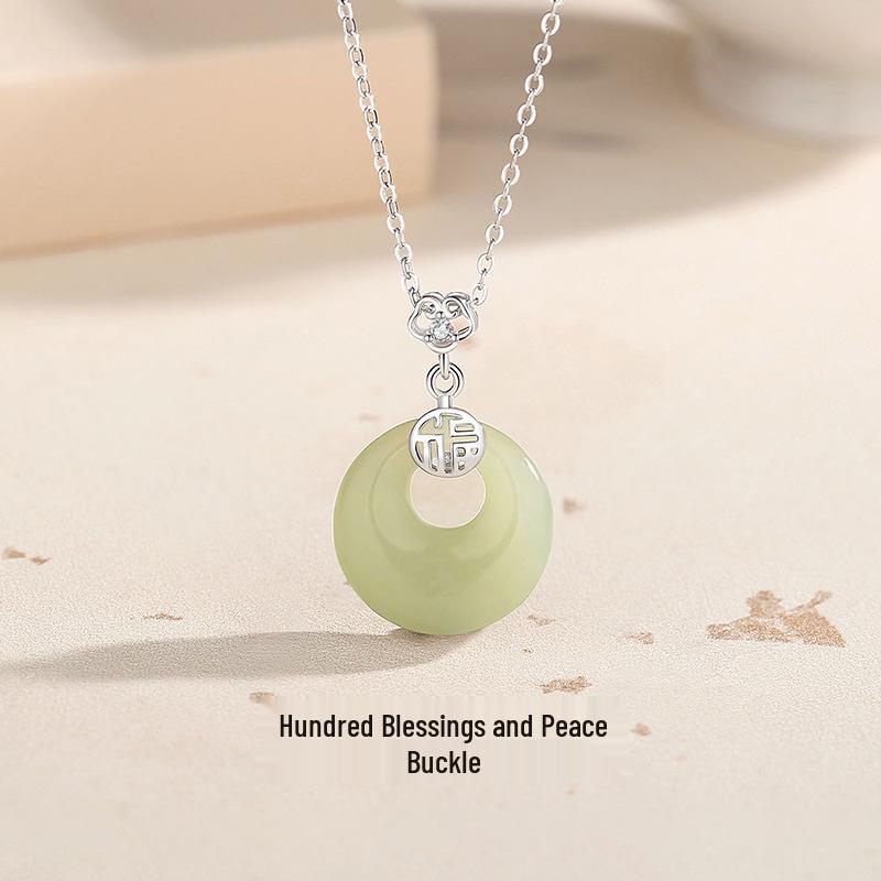 Tichiya S925 Sterling Silver Ping an Buckle Necklace for Women - New Chinese Style Hetian Jade Clavicle Chain S925 Silver