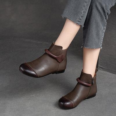 GKTINOO Retro Women Short Boots 2025 Autumn Winter New Genuine Leather Slip-on Shoes Handmade Round Toe Flat Ankle Boots