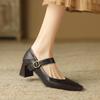 Krazing Pot Sheep Skin Square Toe Chunky High Heels Spring Summer Mary Janes Shoes Vintage Plus Size 42 Women Pumps