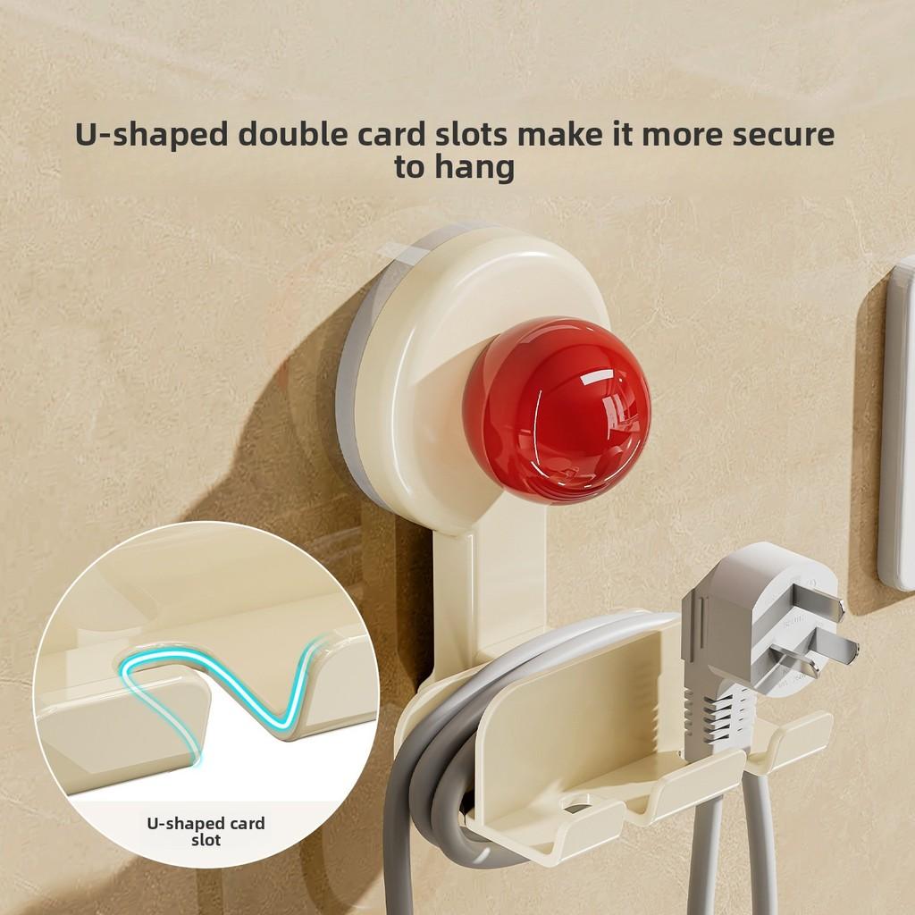 Abs Suction Cup Power Strip Holder With Hook For Kitchen Bathroom Organization