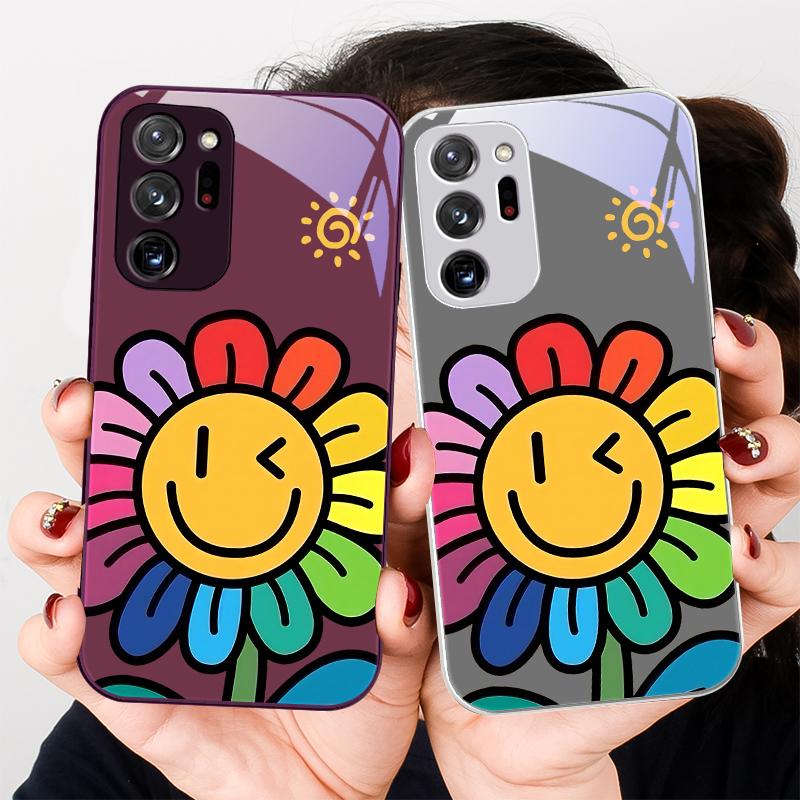 Cartoon-Blumen Lila Für Samsung A 01 02 03 Core 04 05 06 10 12 13 A14 5G 15 16 M 02 12 Note 8 9 10 20 Glas Ultra Handyhülle