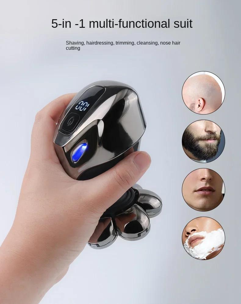 5 IN 1 7D Men's Rechargeable Bald Head Electric Shaver 7 Floating Cutter Beard Nose Ear Hair Trimmer Men Facial Cleaning Brush