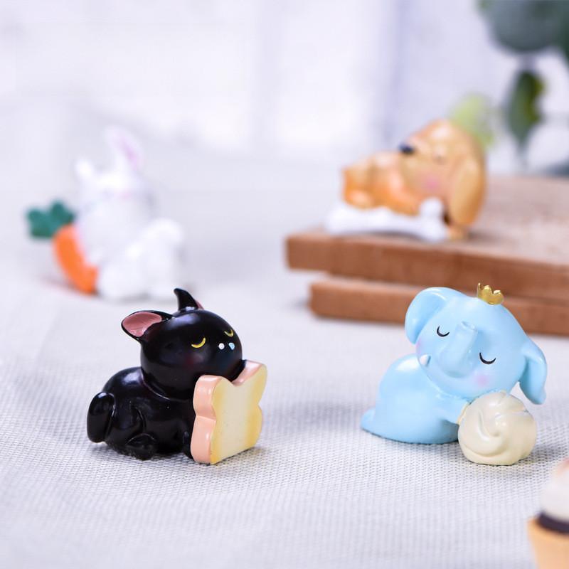 Adorable Resin Miniature Sleeping Animals Cute Pig Rabbit Cat Dog For Diy Fairy Garden