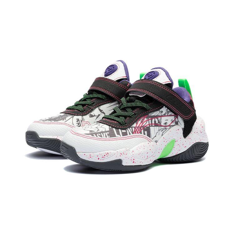 Li Ning Kids Non-Slip Shock Absorbing Wear-Resistant Breathable Mid-Top Basketball Shoes Kids Basketball Shoes Black White YKNR084-3
