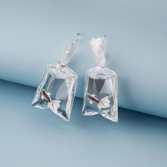 Yousheng 1 Pair Drop Earrings Funny Cartoon Transparent Water Bag Shape Realistic Decorative Gift Women Goldfish Dangle Hook Earrings Charm Jewelry