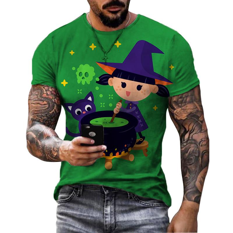 Summer Round Neck 3D Halloween Print Top Fashionable Casual Short Sleeved Men's T-shirts