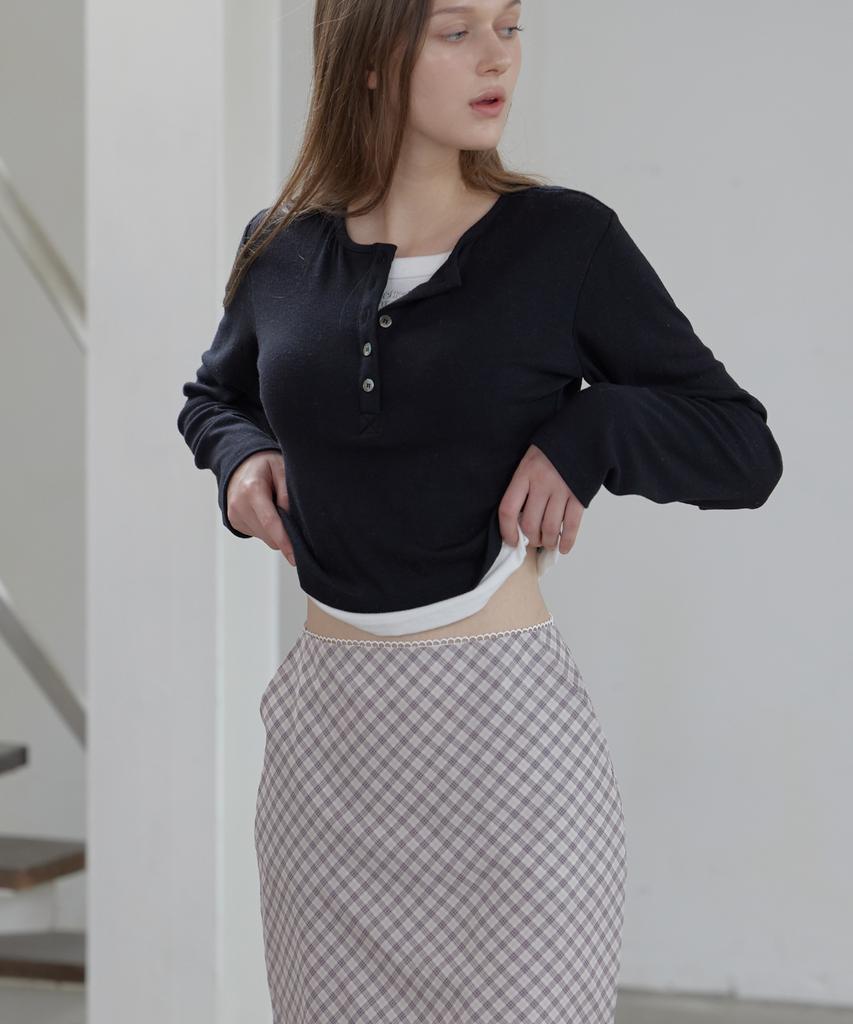 Letter From Moon Bana Lace Check Midi Skirt (Brown)