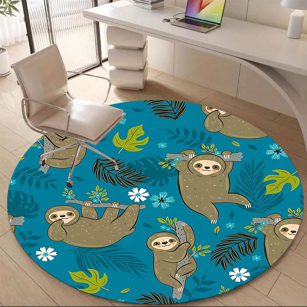 1PC Sloth Floral Office Round Area Rug, Mat Suitable For Office, Under Office Chairs Bedroom Living Room Home Decor, Room Deco