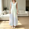 Women's U-Neck Sleeveless Solid Color Beach Dress,Soft Loose Casual Dress for Daily Outdoor & Vacation Wear