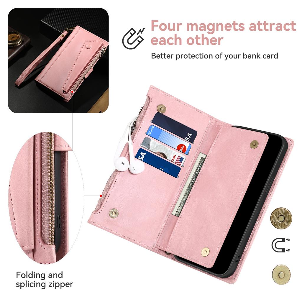 ESEBLE Star Series For Samsung Galaxy S25 FE Case Zipper Wallet Leather Stand Phone Cover with Wrist Strap