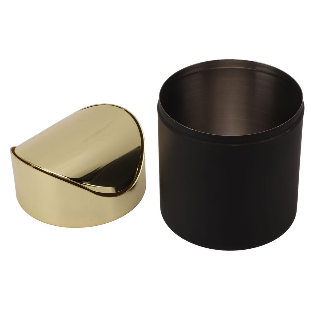 Desktop Trash Can Stainless Steel Household Mini Trash Basket Clamshell Paper Basket with Gold Lid