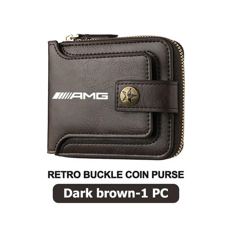 TLZS3 Retro PU Leather Car Buckle Short Coin Purse Credit Card Wallet For Mercedes Benz AMG C180 C300 W124 W176 W177 C200 C260 GLC CLE