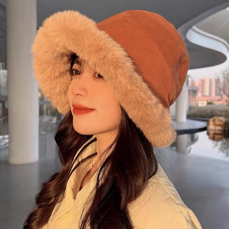 Plush Hat Women's Autumn and Winter Solid Color Cute Thickened Fashion Warm Ear Protection Stack Hat Women's Loose Sweet Headhat