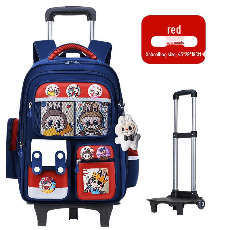 Cartoon Trolley Backpack for Grade 2-6 Students - Large Capacity Schoolbag for Boys & Girls