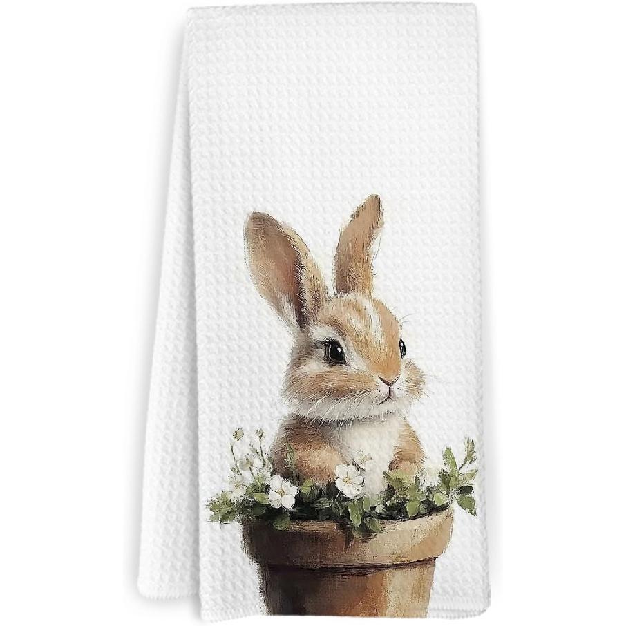 Cute Bunny Kitchen Towels, Rabbit Gifts Dish Towels, Rustic Farmhouse Rabbit Floral Decorative Hand Tea Towel for Bathroom Kitchen, Gifts for Bunny