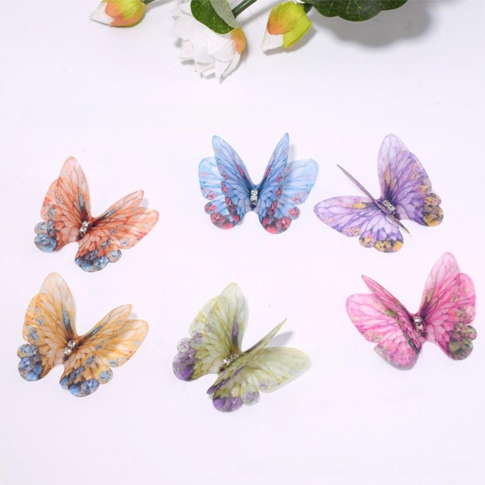 50Pcs 3D Organza Fabric Butterfly Appliques Double-layer Translucent Chiffon Butterfly Embroidered Patches Colorful