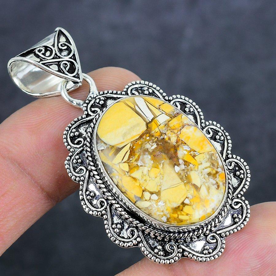 Natural Brecciated Mookaite 925 Sterling Silver Jewelry Pendant 2.17" U1k22