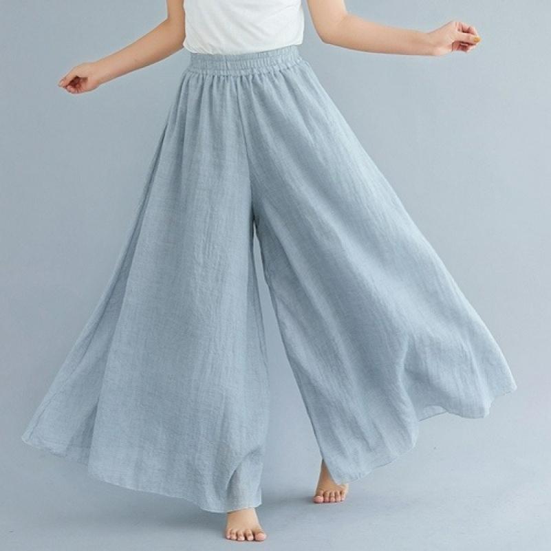 Solid Color Literary Cotton and Linen Wide-leg Pants Women's Trousers Are Thin in Spring and Summer, Loose Casual High-waisted Retro Big Swing Pants