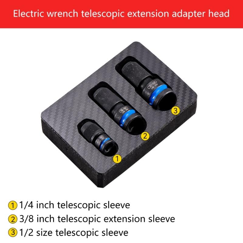 3Pcs Socket Conversion Head Adapter Tool for Various Impact Tool Easy Change Retractable Sleeve High Hardness Rustproof