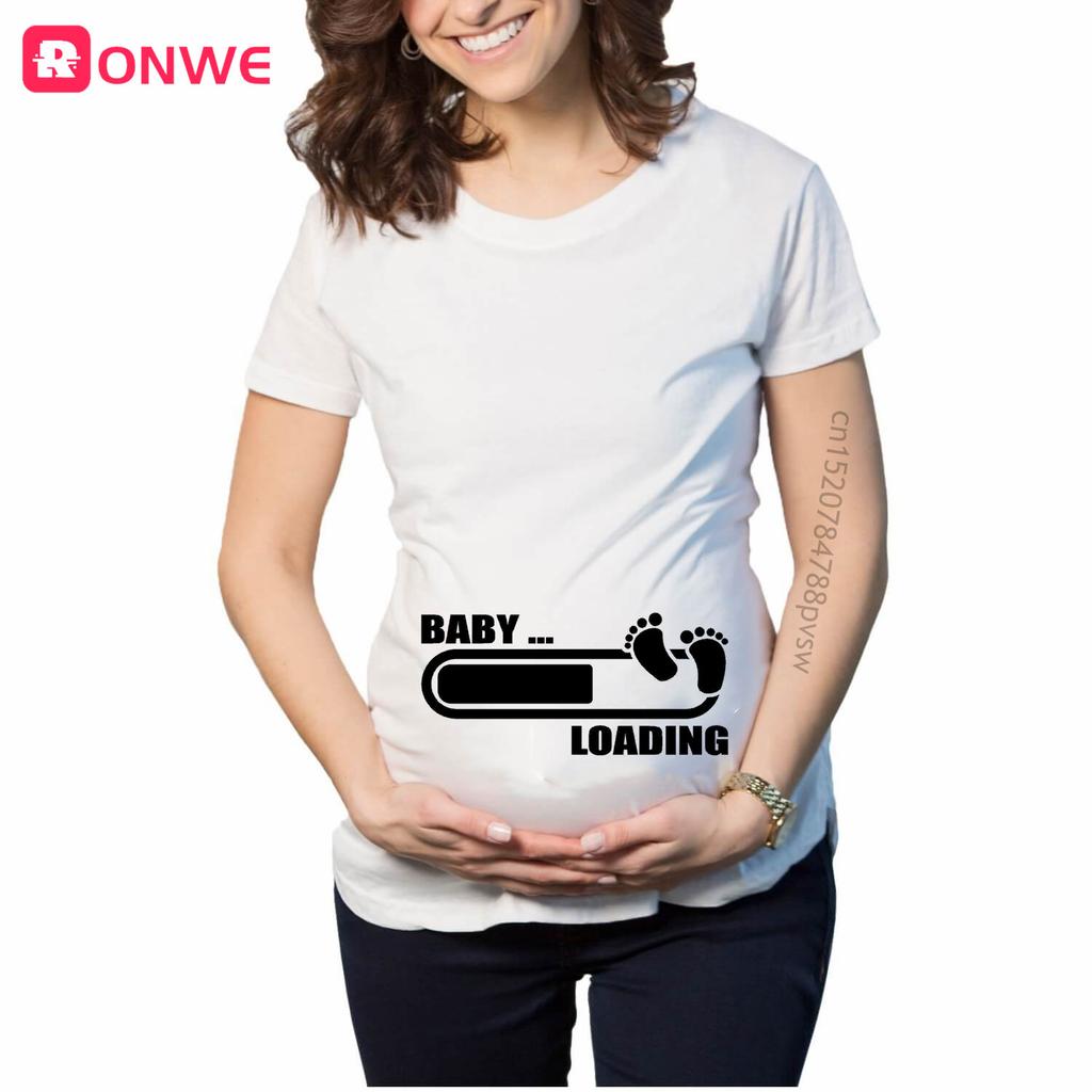 T-shirt Stampata da Donna Incinta 'Baby Girl Loading' Maglietta a Maniche Corte da Mamma Annuncio Gravidanza Top Tee
