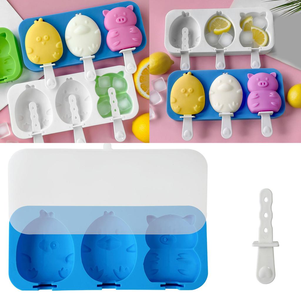 Heat Resistant Silicone Ice Cream Molds Set with Detachable Stick Creative 4 Compartments Popsicles Maker Tray