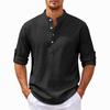 Men's Casual Long Sleeve Shirt Pullover Stand Collar Buttoned Henley Shirt Lightweight Relaxed Fit Top for Daily Wear