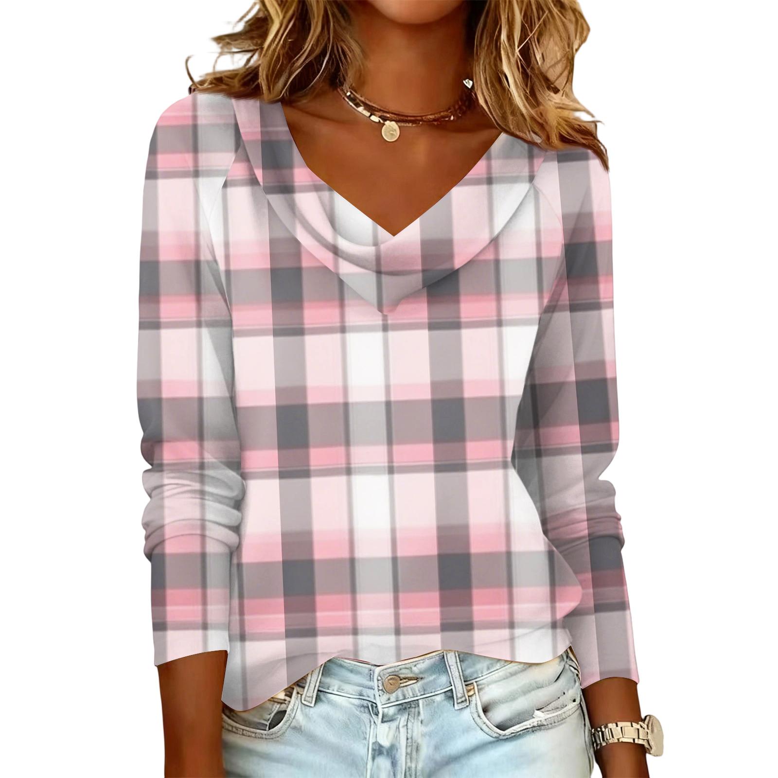 

Женский клетчатый пуловер с длинными рукавами в повседневном и модном стиле XXL розовый