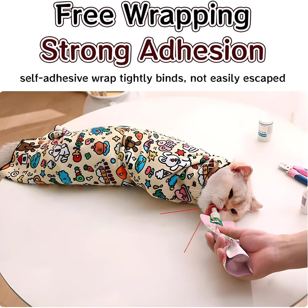 Cat Grooming Wrap Self-Adherent Cat Restraint Wrap Anti-Scratch Cat Swaddle Burrito Wrap for Nail Trimming Cat Grooming Supplies