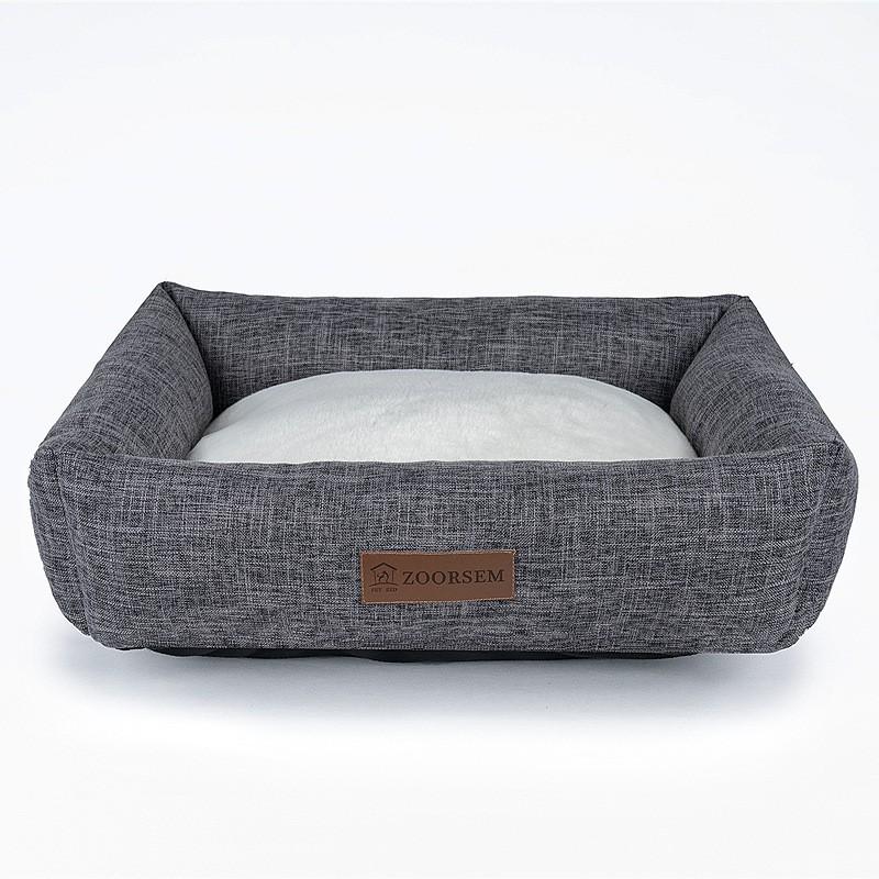 Warm Fleece-Lined Square Pet Bed Dogs Cats Fabric Kennel House In Gray Coffee Plaid Sizes S M L XL
