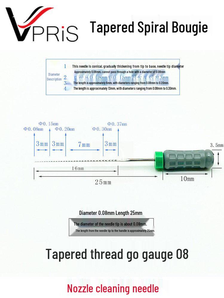 Threaded 0.05mm Ultra-Fine Steel Nozzle Cleaning Needle for Go-No-Go Gauge Valve