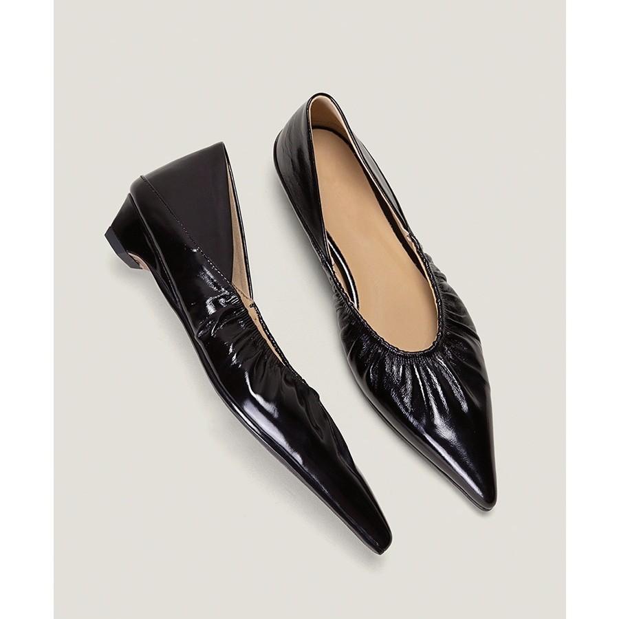 New niche design pleated pointed tip thin thick heel single shoes inner height increase shallow mouth women s shoes fashionable and versatile 35 чёрный 4290₽