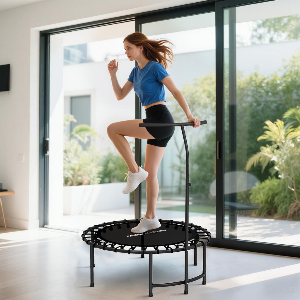 Rebounder Trampoline, 5-level adjustable handle, Workout Trampoline, Black