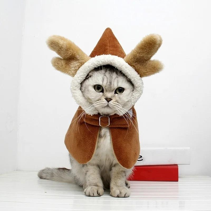Pet Happy New Year Clothes Cat Autumn Winter Hooded Suit Dragon Horn Velvet Cloak  Halloween Dog Costume Christmas Cat