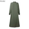 ZANZEA Women Casual Turn Down Collar Long Sleeve Loose Patchwork Dress