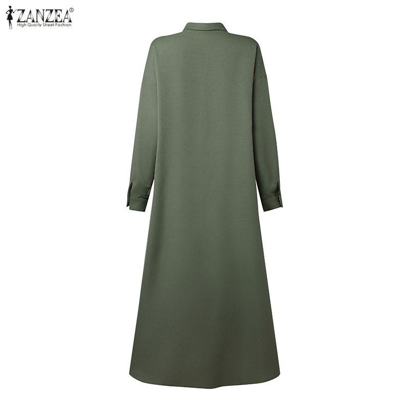 ZANZEA Women Casual Turn Down Collar Long Sleeve Loose Patchwork Dress