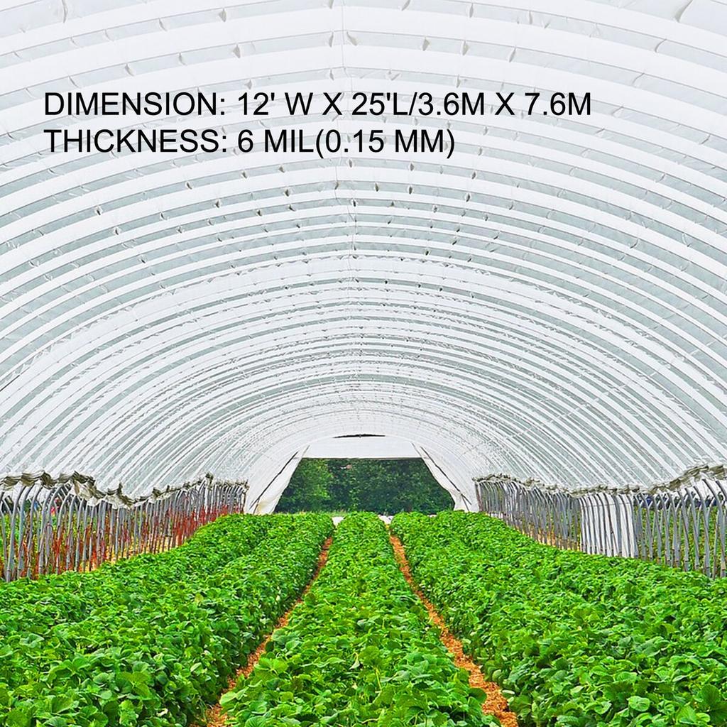 Greenhouse Film 12 x 25 ft, Greenhouse Polyethylene Film 6 Mil Thickness, Greenhouse Plastic Greenhouse Clear Plastic Film UV Resistant, Polyethylene