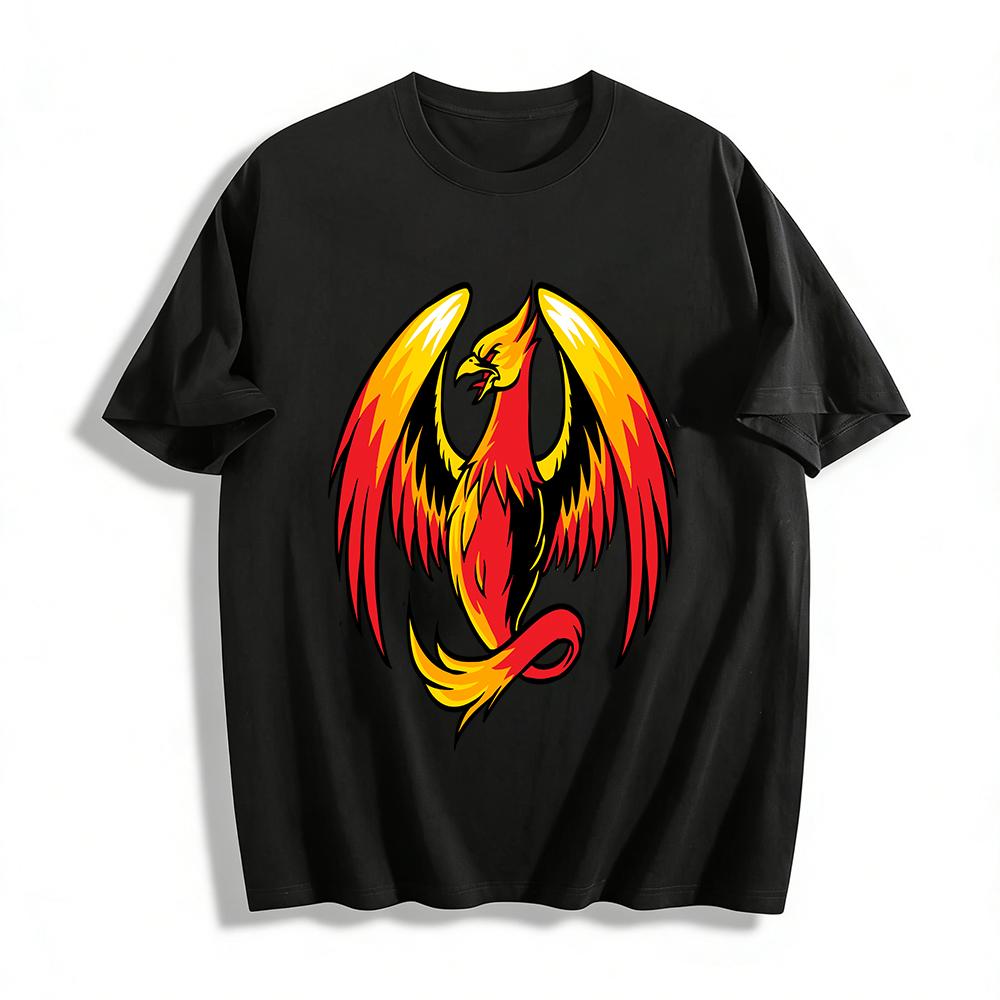 Vintage Flame Phoenix Print Casual T-Shirt Pure cotton T-shirt XXS