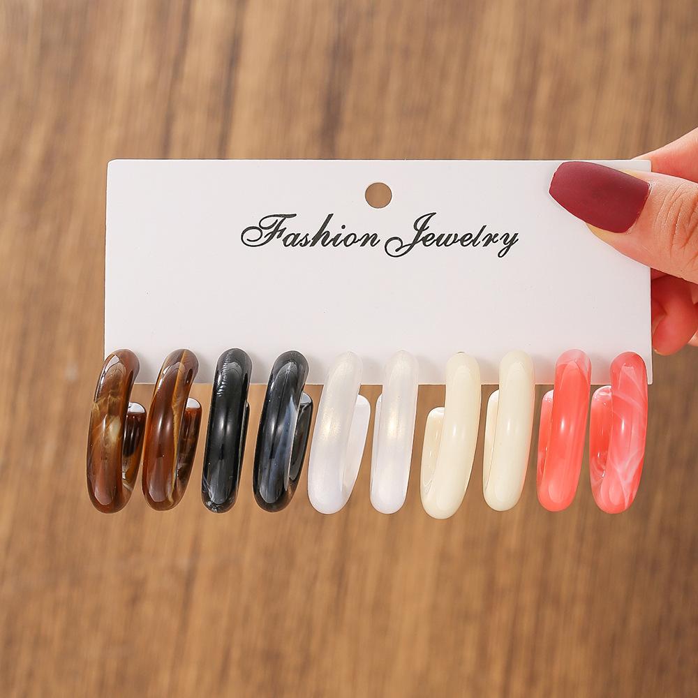 Fashion Earrings Versatile Premium French Smudge Color Niche Resin Earrings Set Irregular Square Earrings