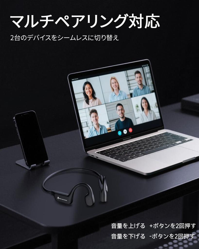 Slopow Bone Conduction Bluetooth Headphones, Open-Ear Wireless Earbuds with Type-C Fast Charging, Waterproof and Lightweight, No Ear Blocking, Air