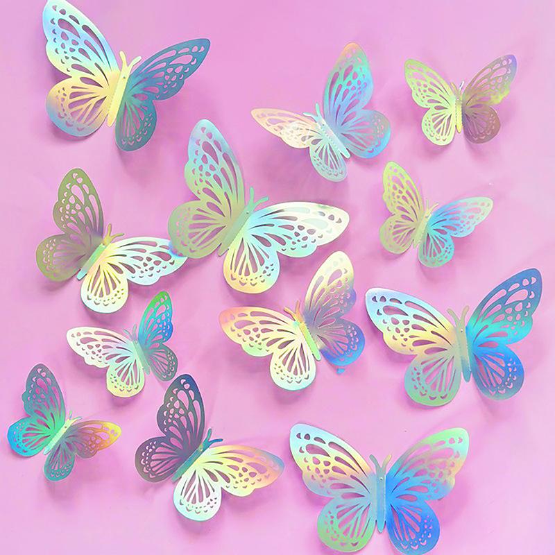 5/10/12pc Happy Birthday Cake Topper Rose Gold Folding Type Butterfly Kids Party Cake Topper Dessert Decoration Baby Shower Gift