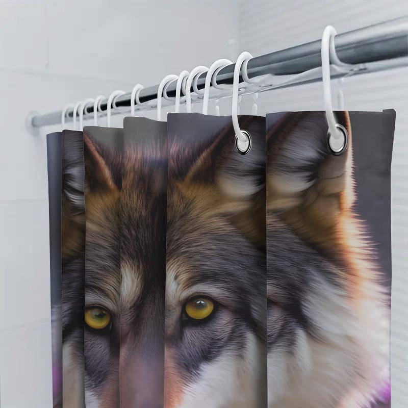 High-Definition Animal Print Shower Curtain Wolf Face Design For Bathroom Decor In Purple Color Made With Durable Material (Blue